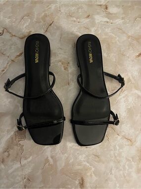 Fashion Nova Black Minimalist Strappy Square-Toe Sandals